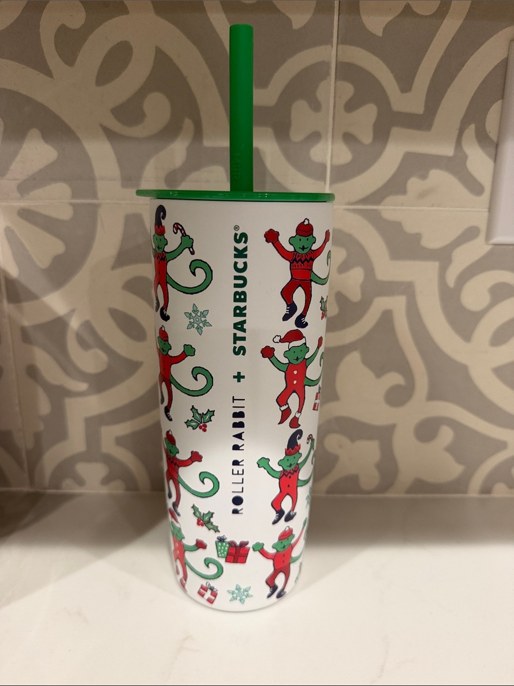 Starbucks White Stainless Tumbler with Brown Logo Print